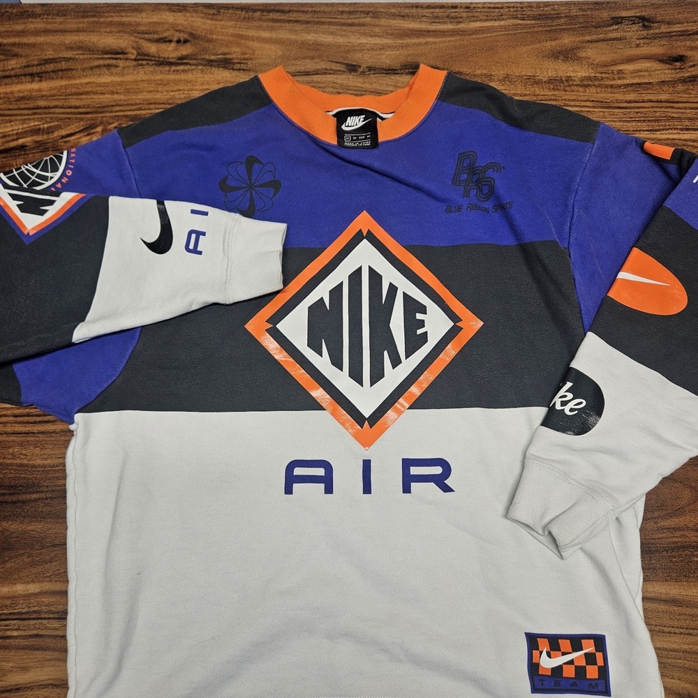 Vintage Nike Air Color Block Blue Ribbon Sports Crewneck Sweatshirt XS Team Nike